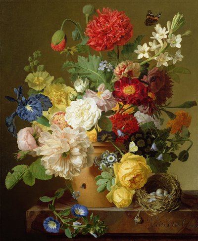 Flower Still Life on a Marble Ledge by Jan Frans van Dael